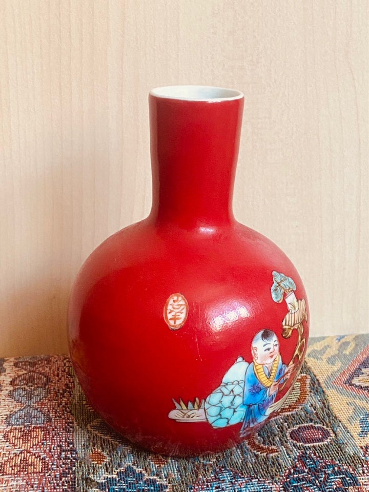 kinesisk keramik lille rød vase
