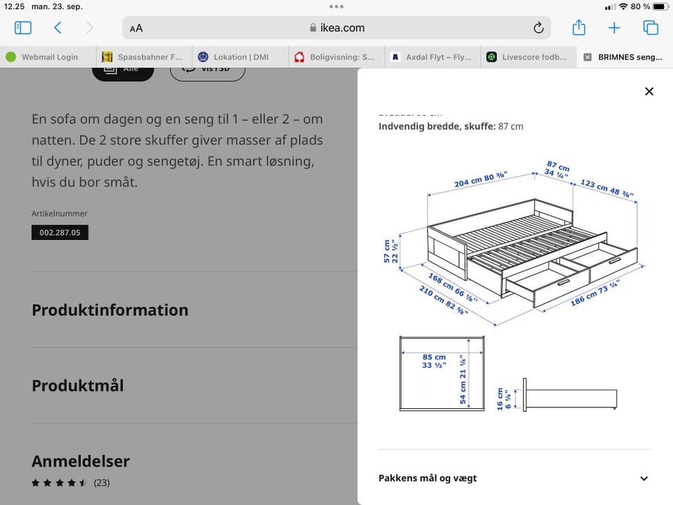 Sovesofa, Ikea gæsteseng, b: 87 l: