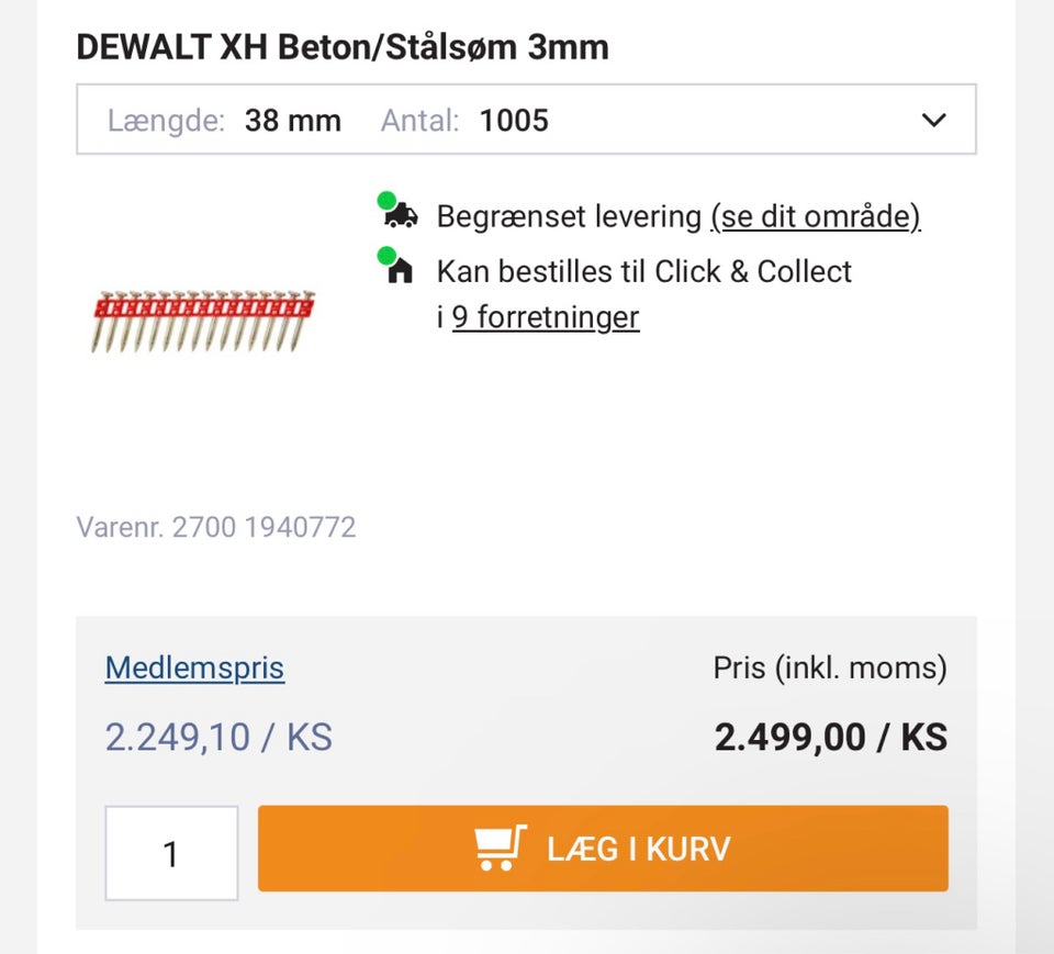 Sømpistol, DeWalt DCN890 inkl