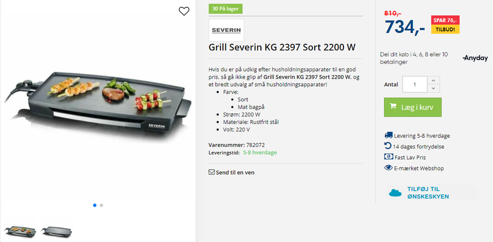 Bordgrill Elektrisk grill fra