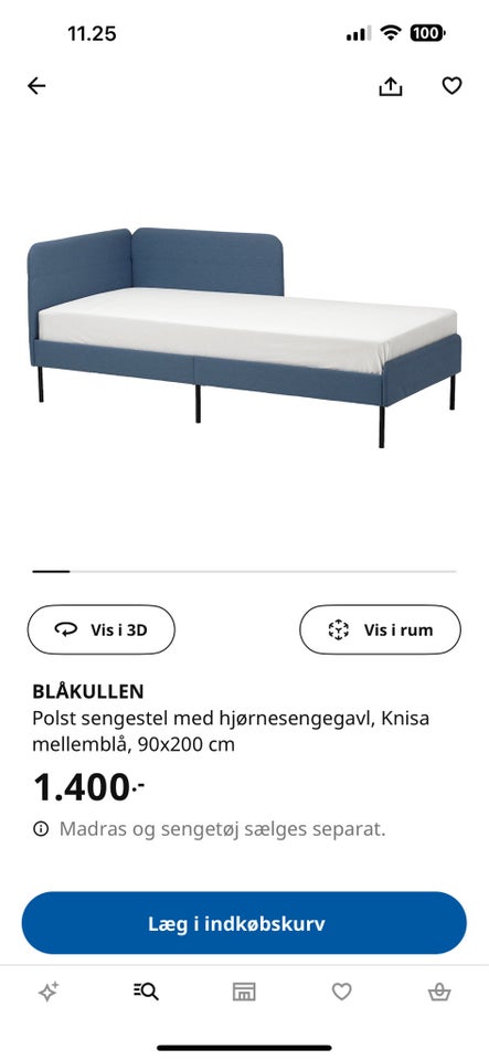 Enkeltseng, Ikea, b: 95 l: 206 h: 85