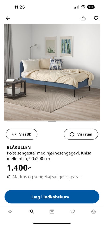 Enkeltseng, Ikea, b: 95 l: 206 h: 85