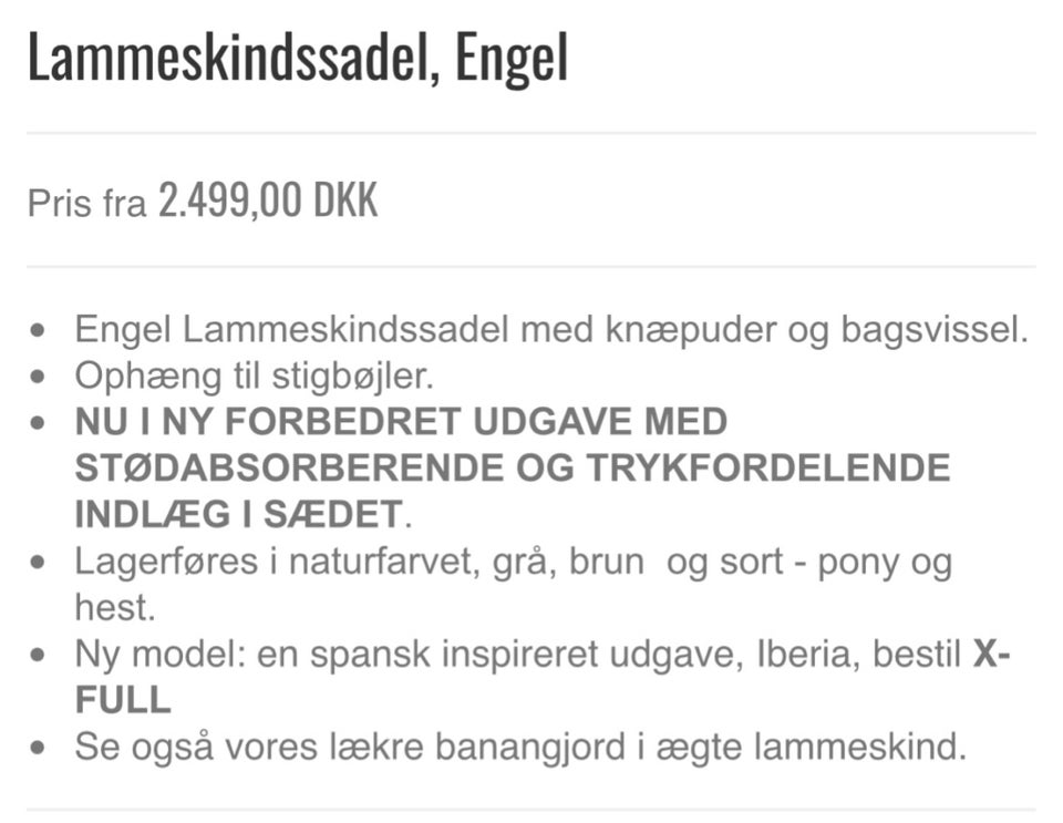 Lammeskindssadel, 17 tommer ,