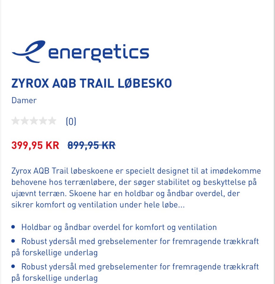 Løbesko, Trailsko , Energetics