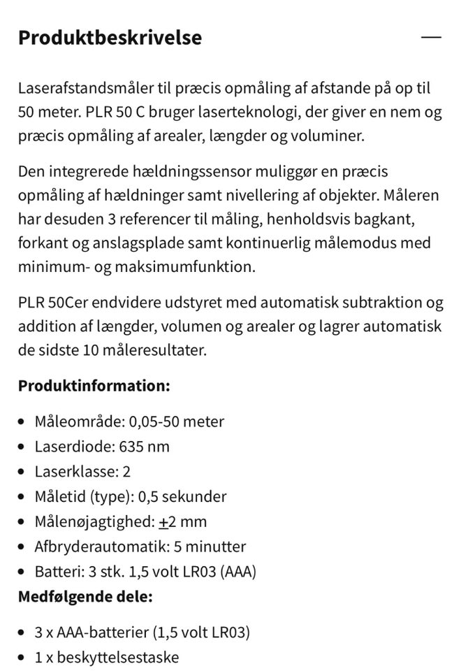 Lasermåler BOSCH PLR 50C