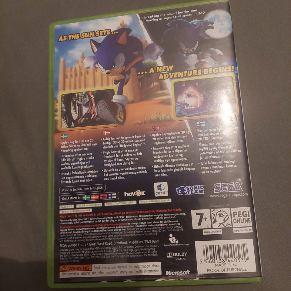 Sonic unleashed, Xbox 360,