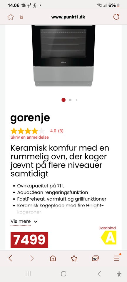 Glaskeramisk komfur Gorenje