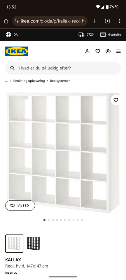 Reol, Ikea, b: 147 d: 39 h: 147