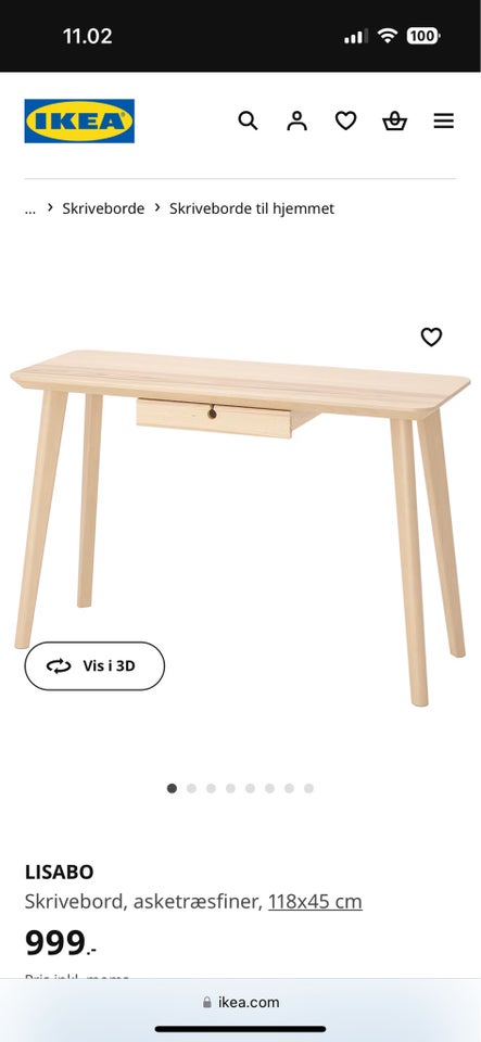 Skrivebord Ikea  b: 118 d: 45 h: 74