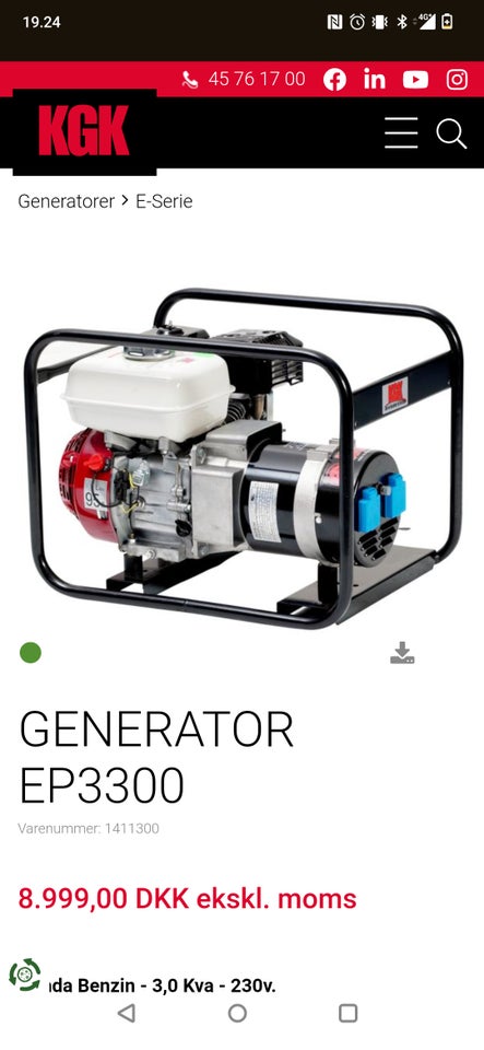 Honda EP3300 generator, Honda