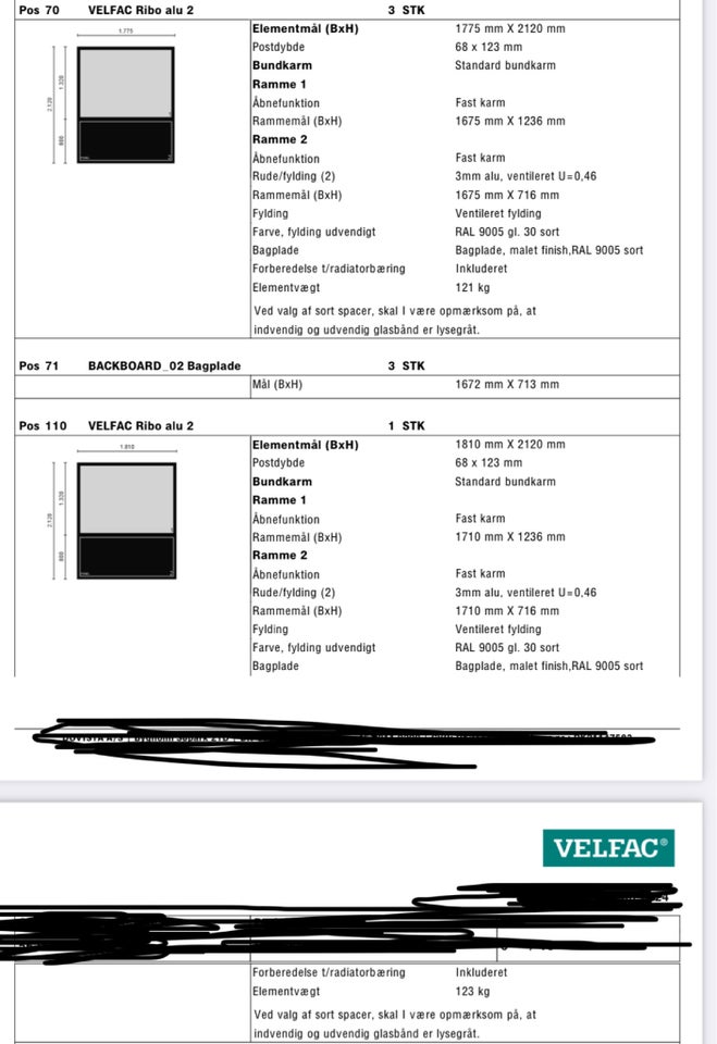 4 stk store nye VELFAC vind