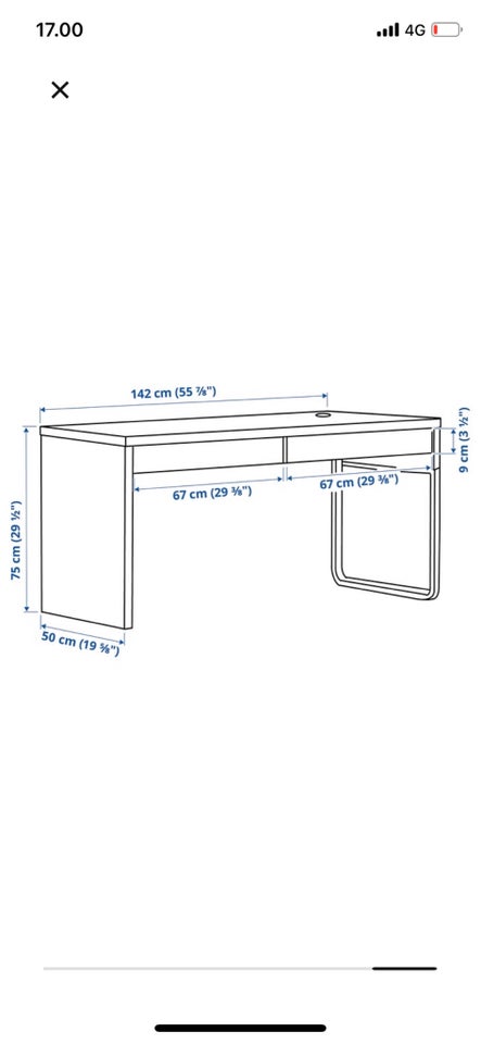 Skrivebord, Ikea Micke, b: 142 d: 50