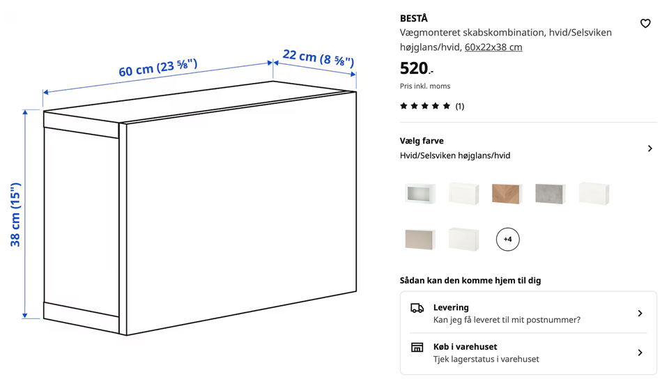 Hængeskab, IKEA, b: 60 d: 22 h: 68