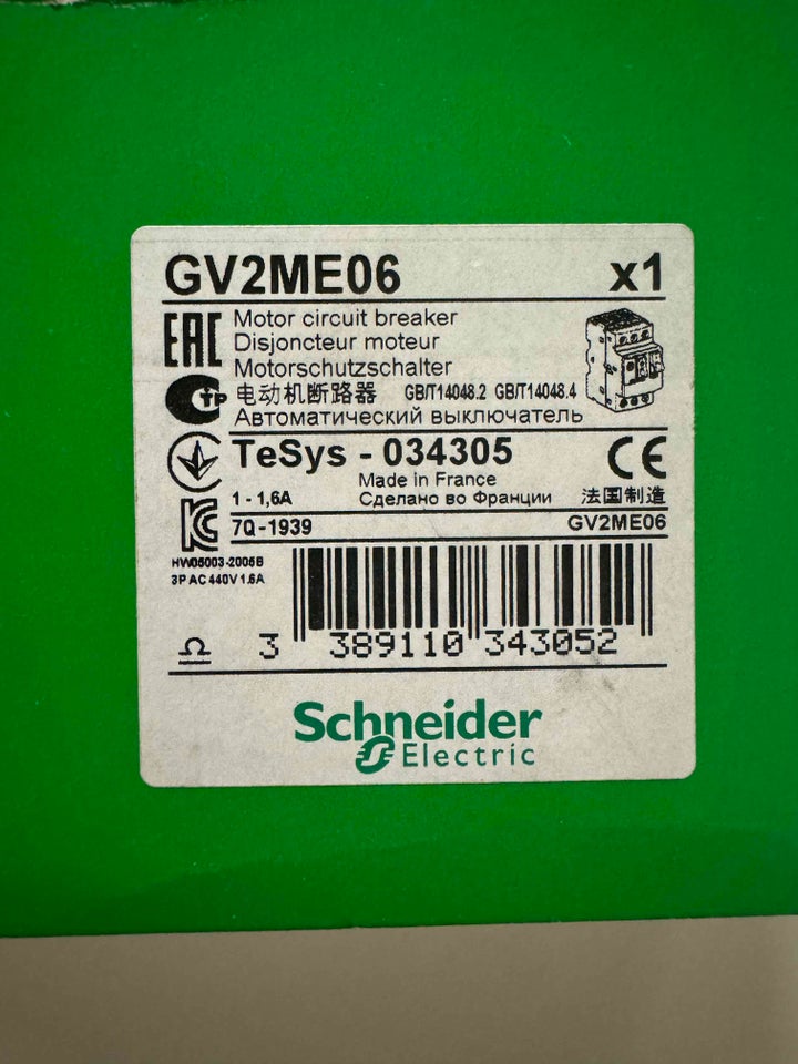 Relæ Schneider Electric GV2ME06