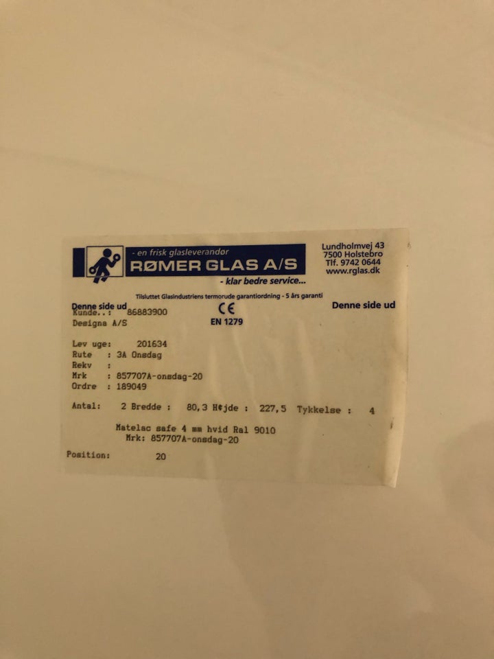 Skabslåge, Rømer glas, b: 80 d: 4 h: