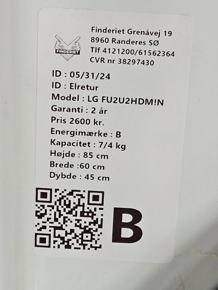 LG vaskemaskine, FU2U2HDMN,