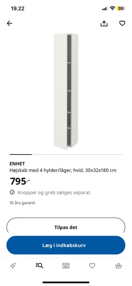 Højskab, Ikea, b: 30 d: 32 h: 180