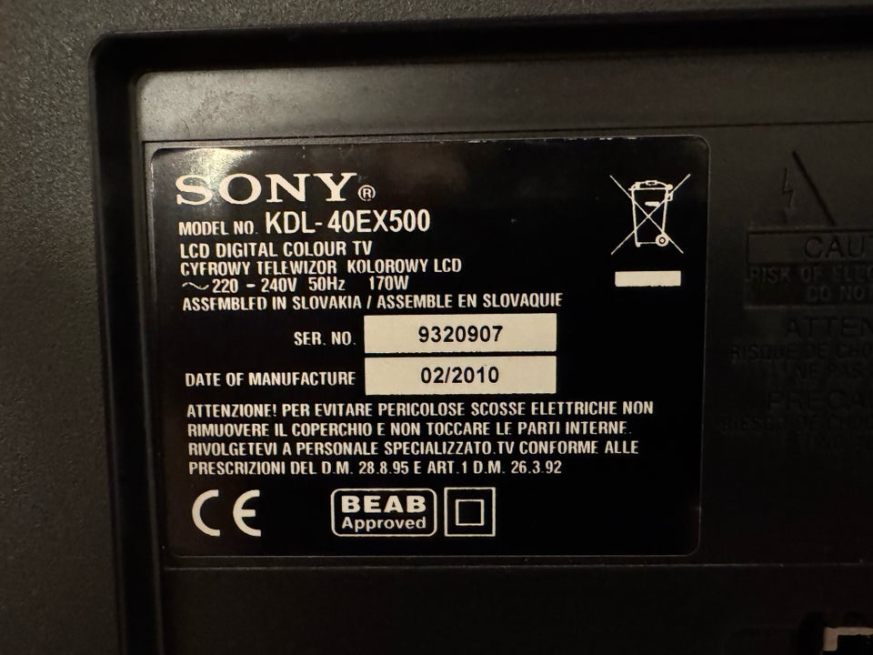 LCD, Sony, KDL-40EX500