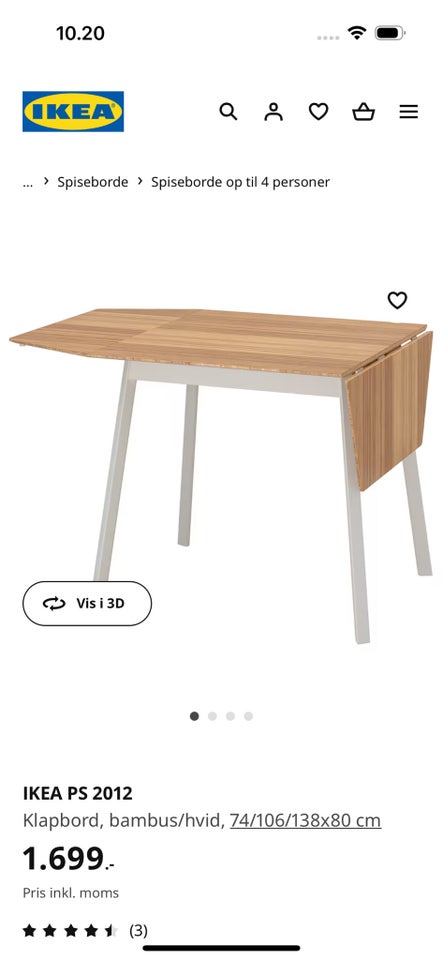 Klapbord Bambus/hvid Ikea