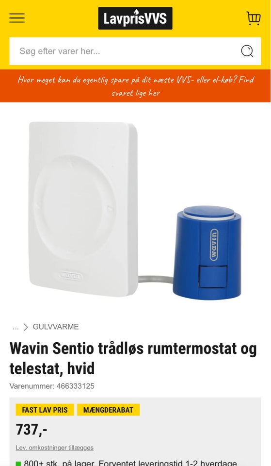 Wavin Senito Trådløs Rumtermostat