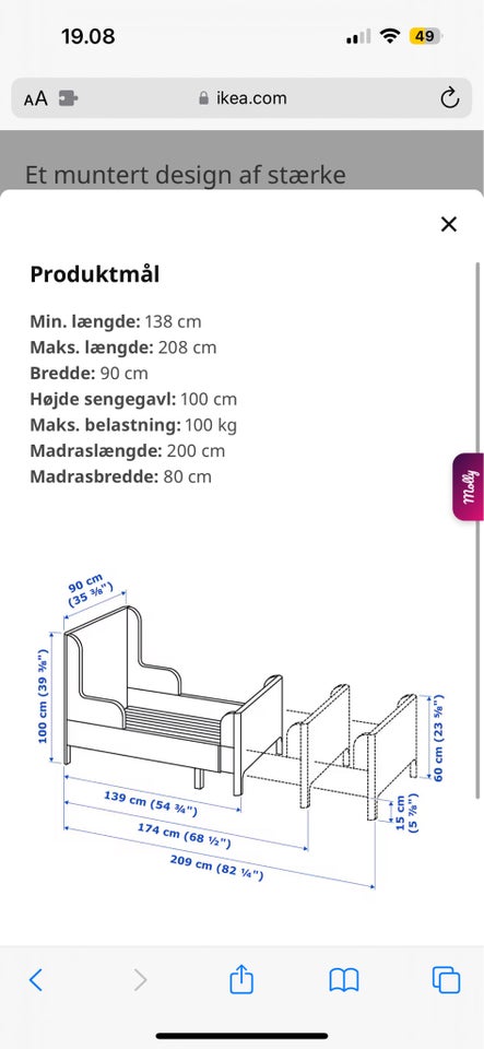 Juniorseng, Udtrækseng, b: 80 l: