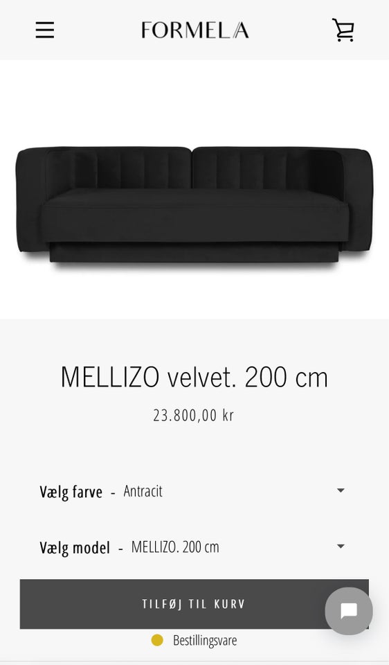 Sofa, velour, 3 pers.