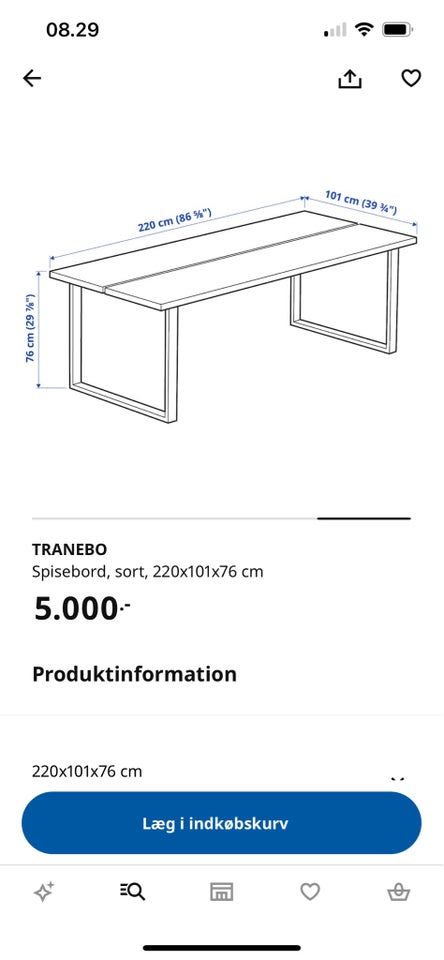 Spisebord, Tranebo , b: 101 l: 200