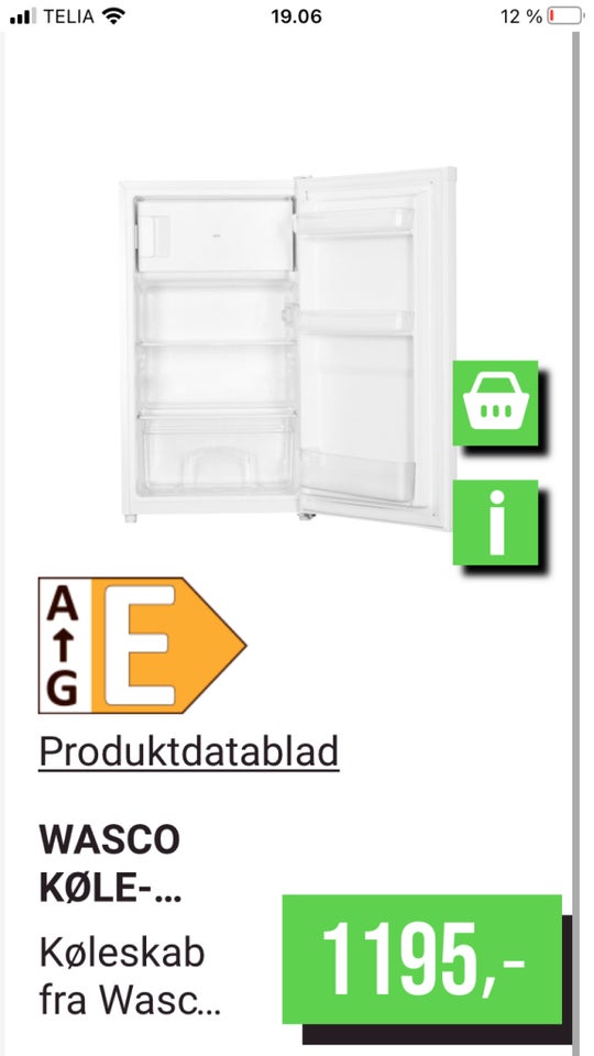 Køle/fryseskab Wasco b: 47 d: 49