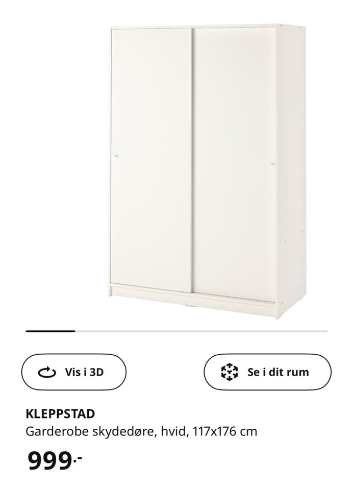 Klædeskab, Ikea, b: 117 d: 55 h: 176