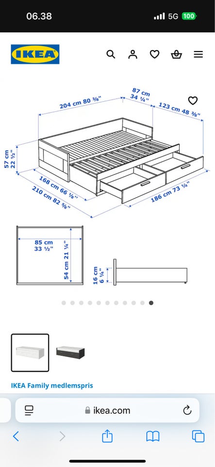 Sovesofa, Ikea “Brimnes”, b: 168 l: