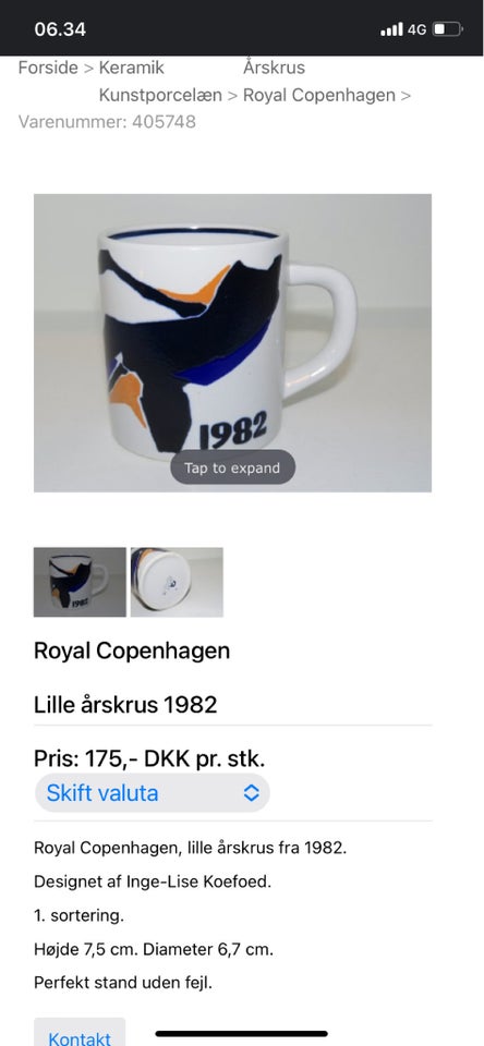 Porcelæn, Stort årskrus, Royal