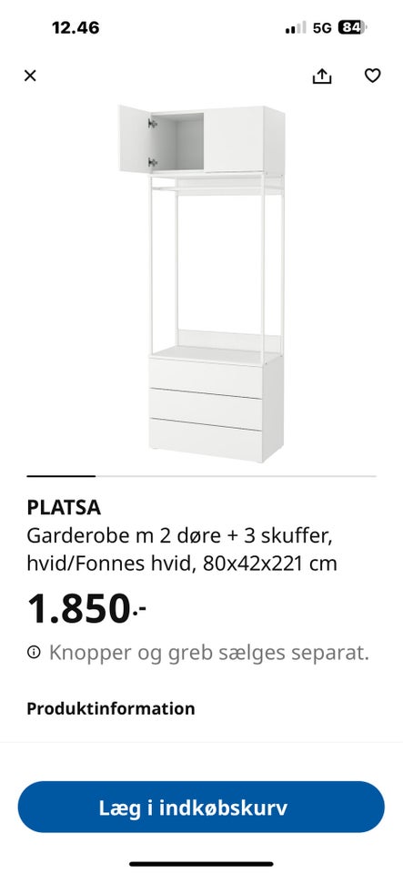 Garderobeskab Ikea b: 80 d: 42 h: