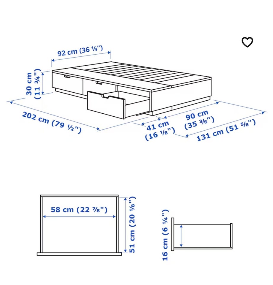 Enkeltseng, Ikea, b: 90 l: 200 h: 30