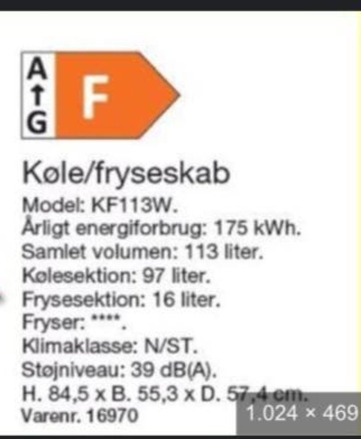 Køle/fryseskab, Wasco, 97 liter