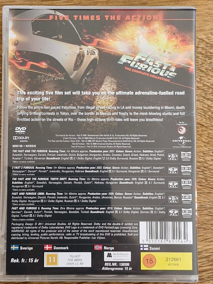 Fast  furious 1-5 DVD action