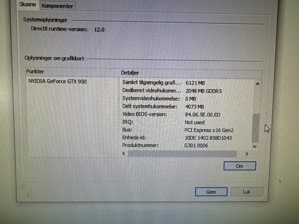 Gtx 950 Nvidia 2 GB RAM Perfekt