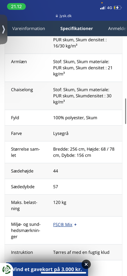 Sofa bomuld 4 pers