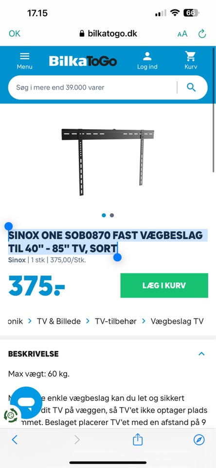 Vægbeslag til tv, Sinox, Perfekt