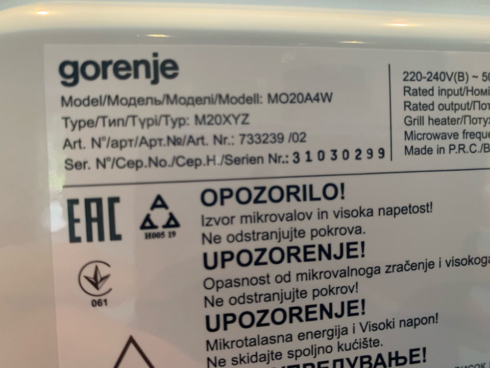 Kombiovn, Gorenje MO20A4W, b: 45 d: