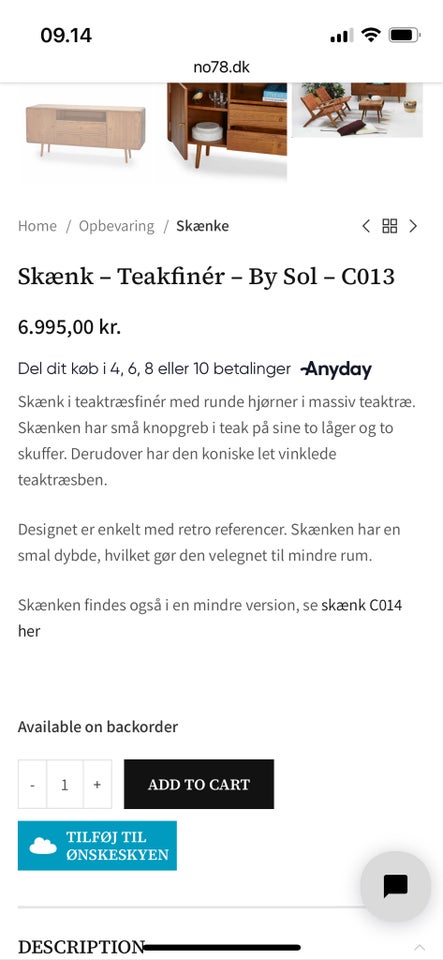 Skænk, teaktræ, b: 160 d: 40 h: 70