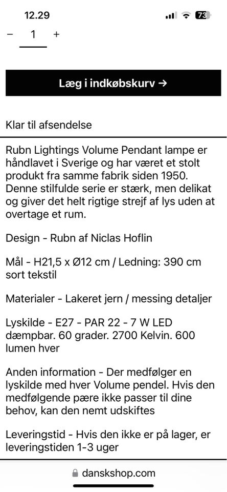 Pendel Rubin Lightings Volume