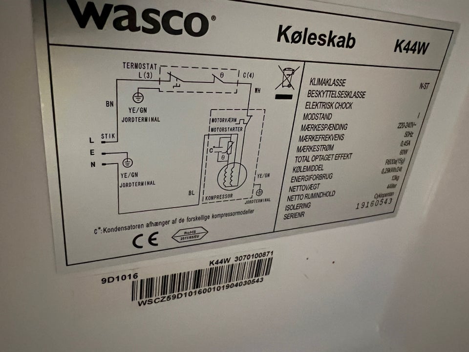 Andet køleskab, Wasco dfb30l-1f fs