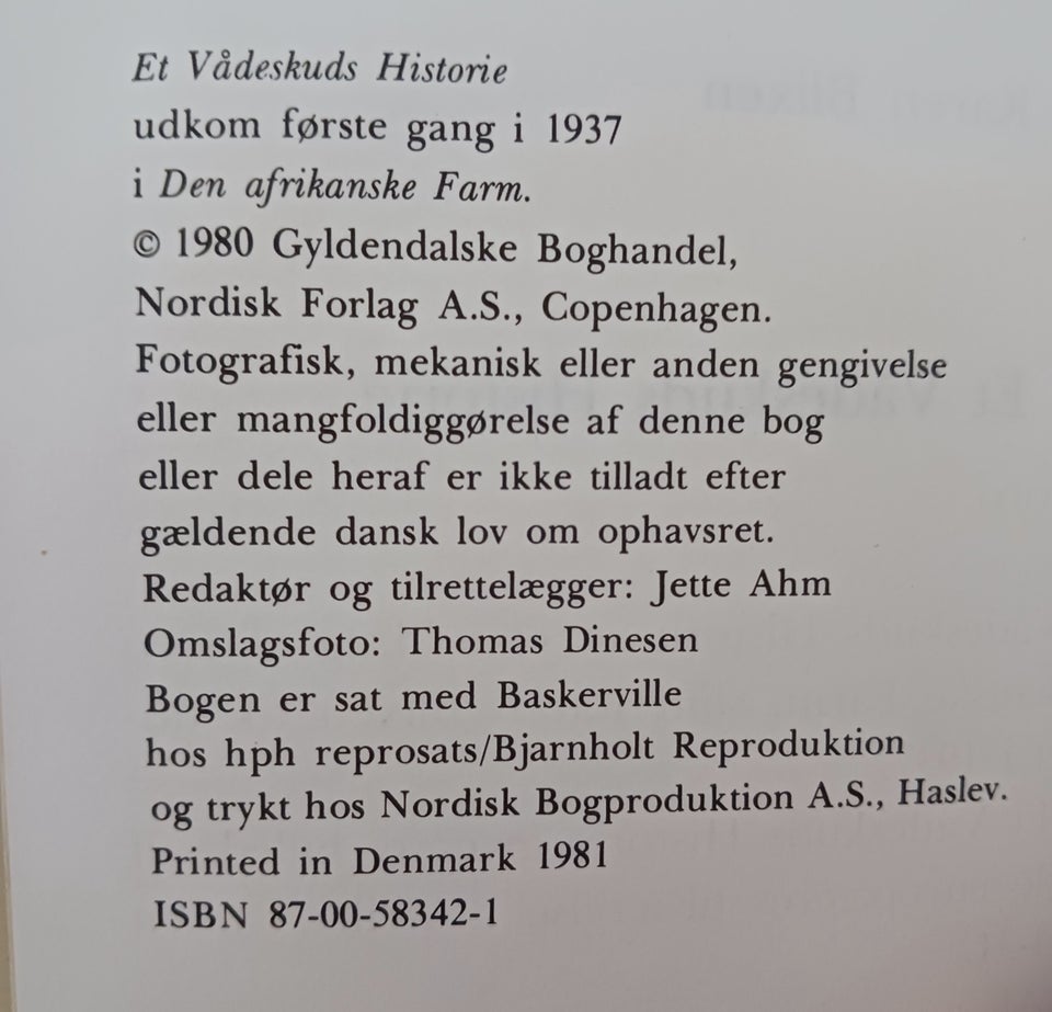 ET VÅDESKUDS HISTORIE, BLIXEN,