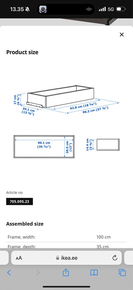 Klædeskab Ikea b: 100 d: 35