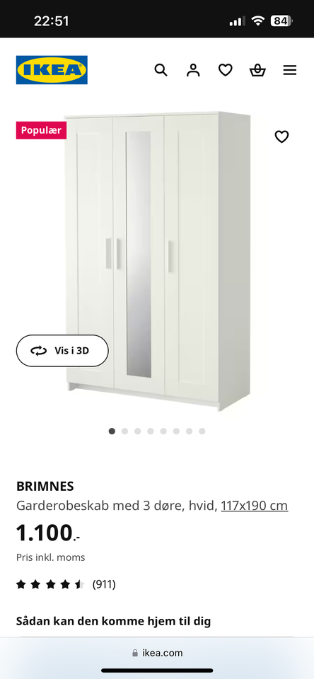 Garderobeskab, Ikea, b: 117 d: 50 h: