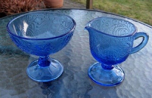 Glas Kande og Skål - Blå glas