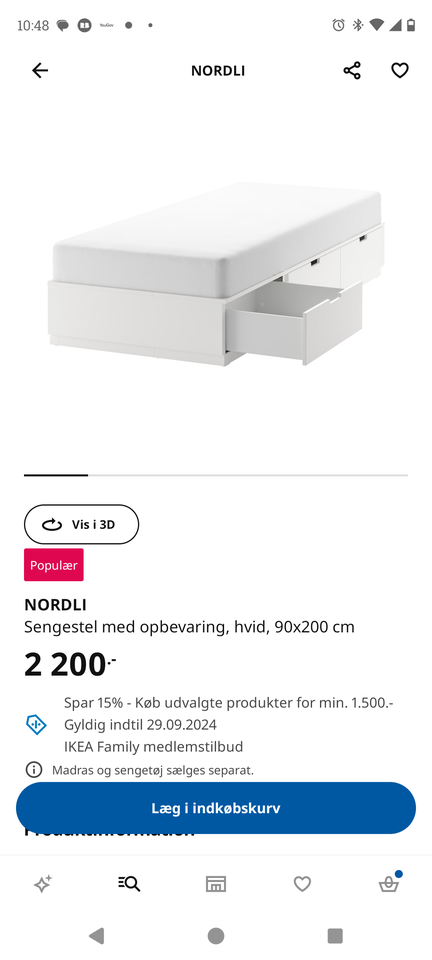 Enkeltseng, Ikea, b: 90 l: 200 h: 30