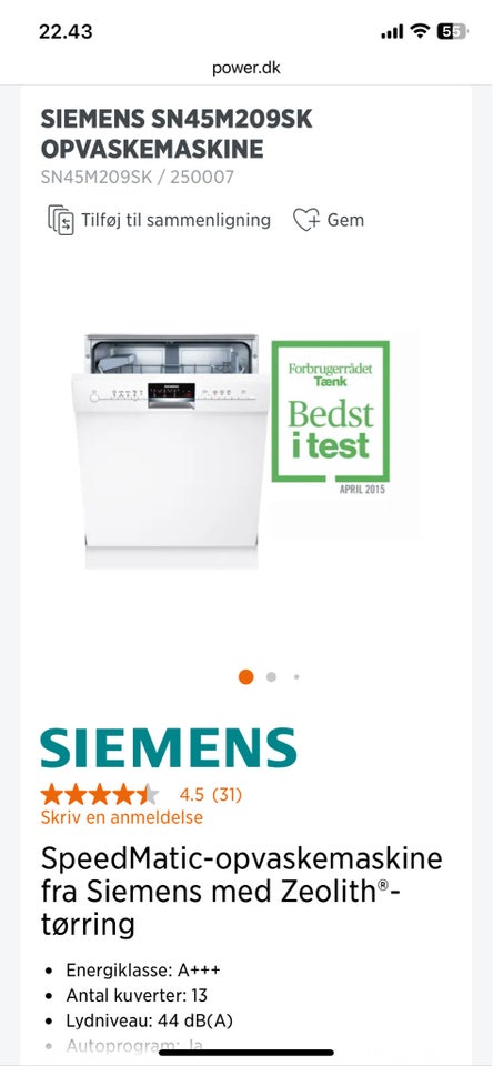 Siemens, energiklasse A+++