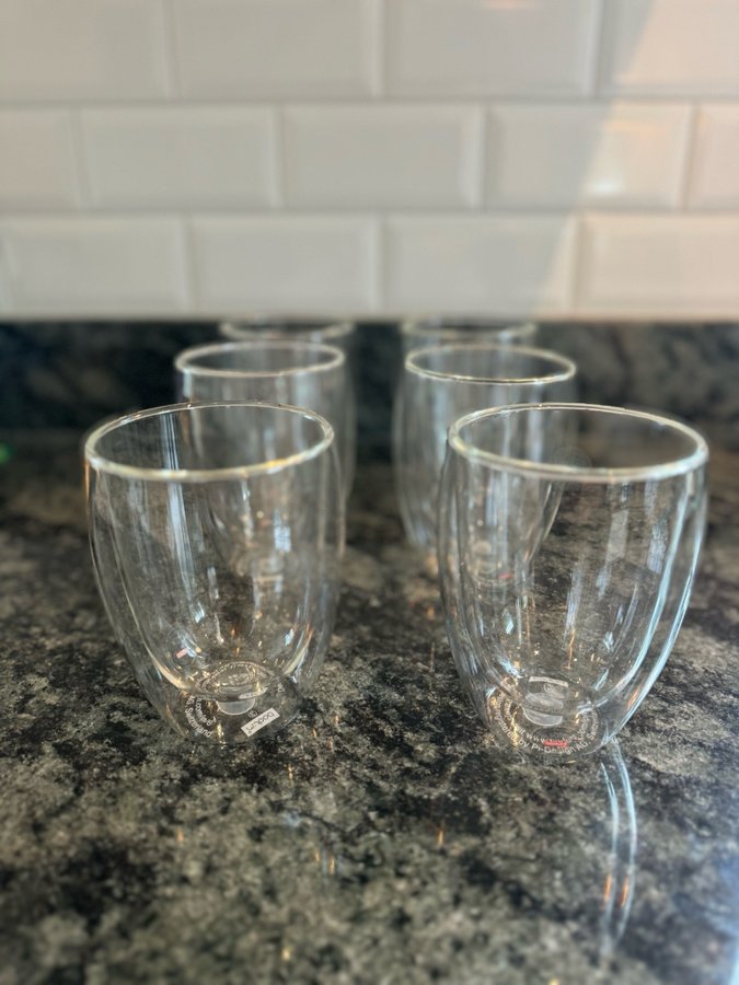 6 st nya Bodum kaffeglas Dubbelväggiga glas kaffekoppar