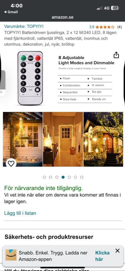 LED-ljusslinga med fjärrkontroll